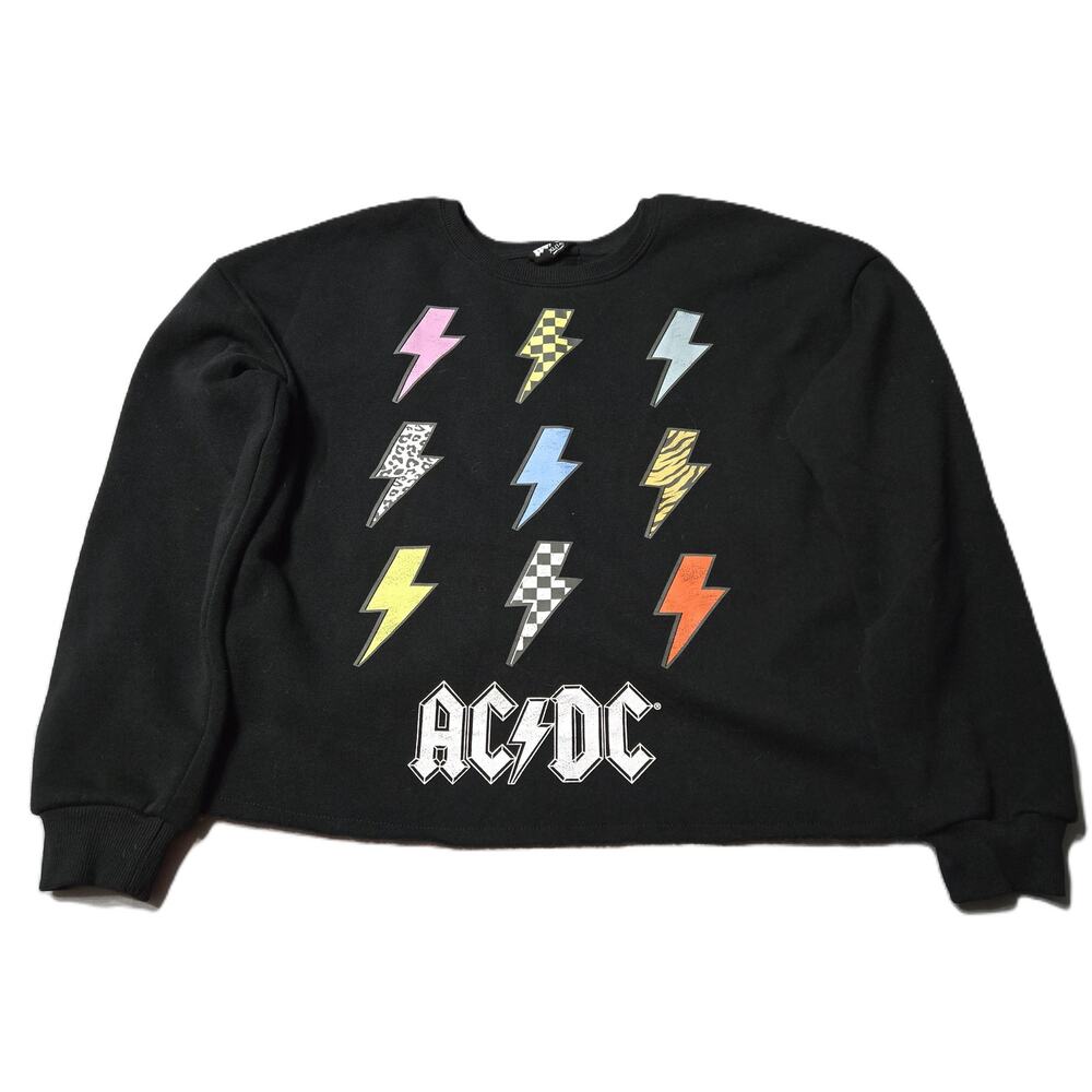 AC/DC Sz XL Black Lightning Bolt Cropped Sweater